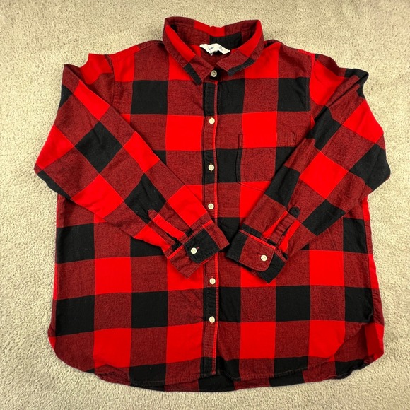 Old Navy Tops - Old Navy The Classic Shirt Women's XXL Flannel Buffalo Check Red Black Button